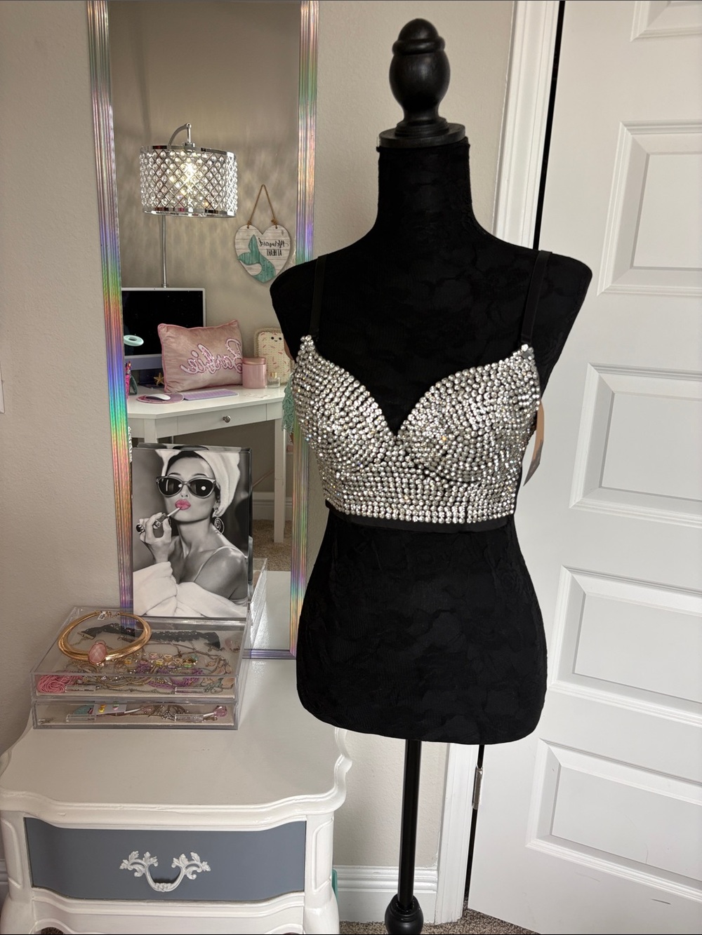 Main Strip Silver Rhinestone Strap Detail Bustier
